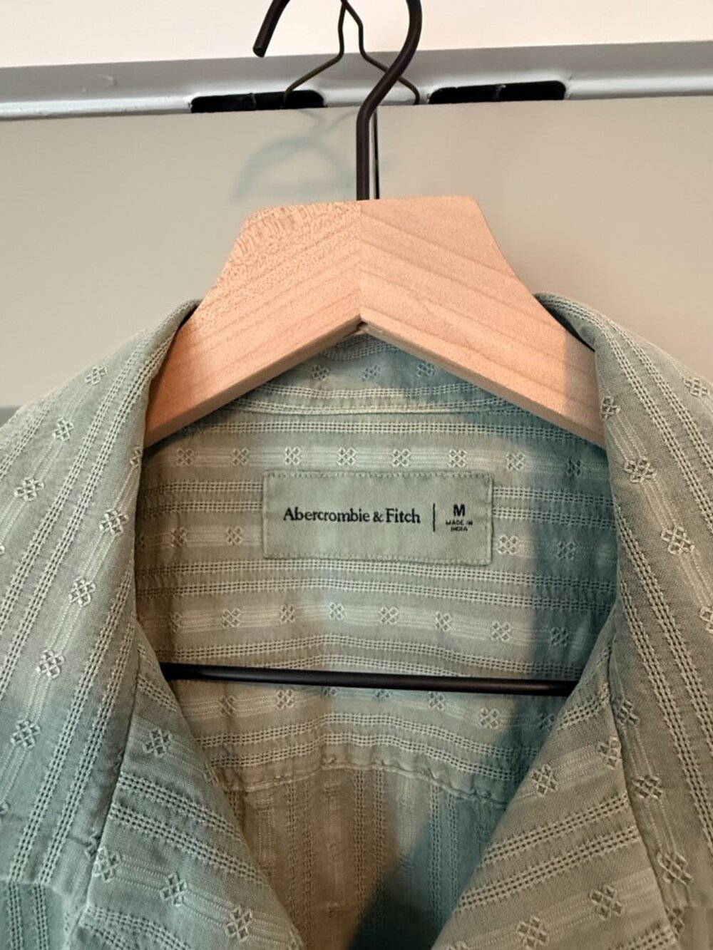 A&F Sage Green Textured Stripe Camp Shirt - Picture 2 of 3
